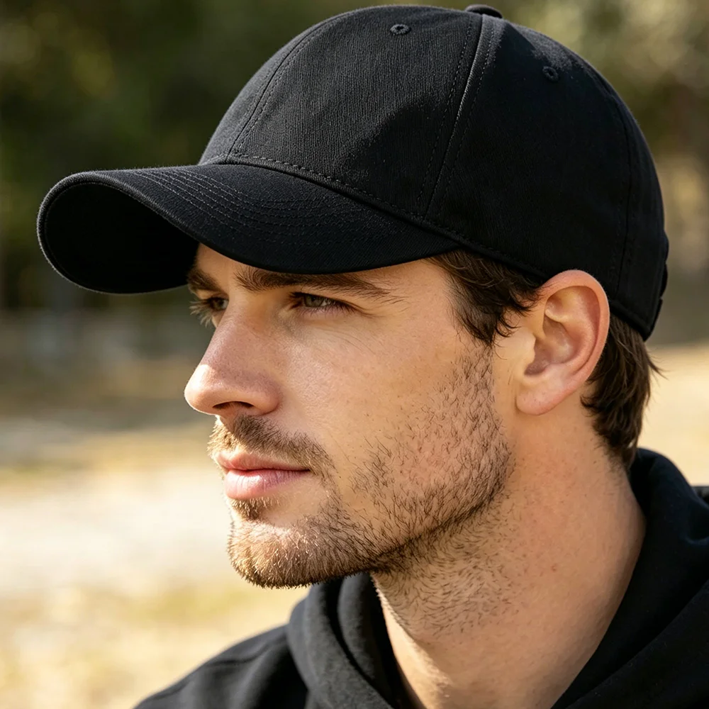 Handmade Classic Cotton Baseball Cap of Various colours -Black - Adjustable Snapback, Solid Color Everyday Hat with Custom Embroidery - Image 2