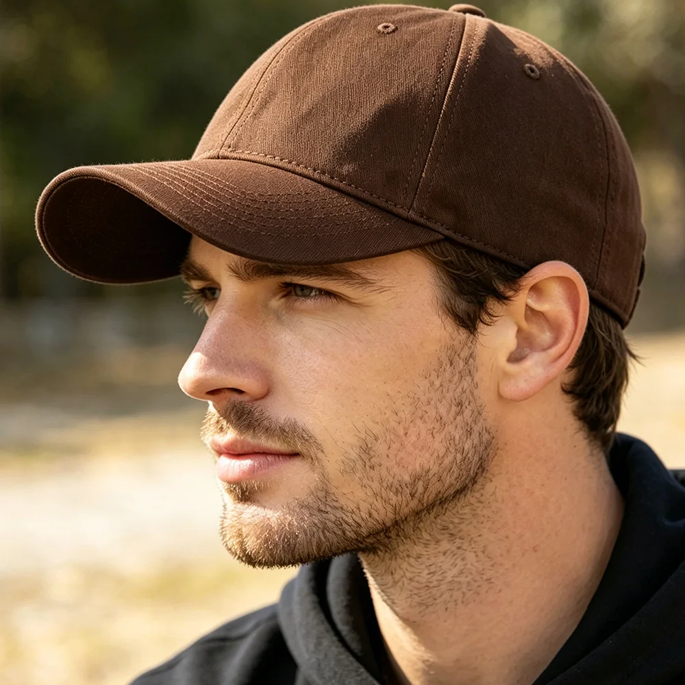 Handmade Classic Cotton Baseball Cap of Various colours -Brown - Adjustable Snapback, Solid Color Everyday Hat with Custom Embroidery - Image 2
