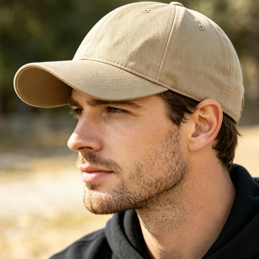 Handmade Classic Cotton Baseball Cap of Various colours -Khaki - Adjustable Snapback, Solid Color Everyday Hat with Custom Embroidery - Image 2